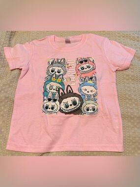 NWOT Labubu Kids Pink Graphic T-Shirt Size 110 Kawaii Cartoon Tee Never Worn